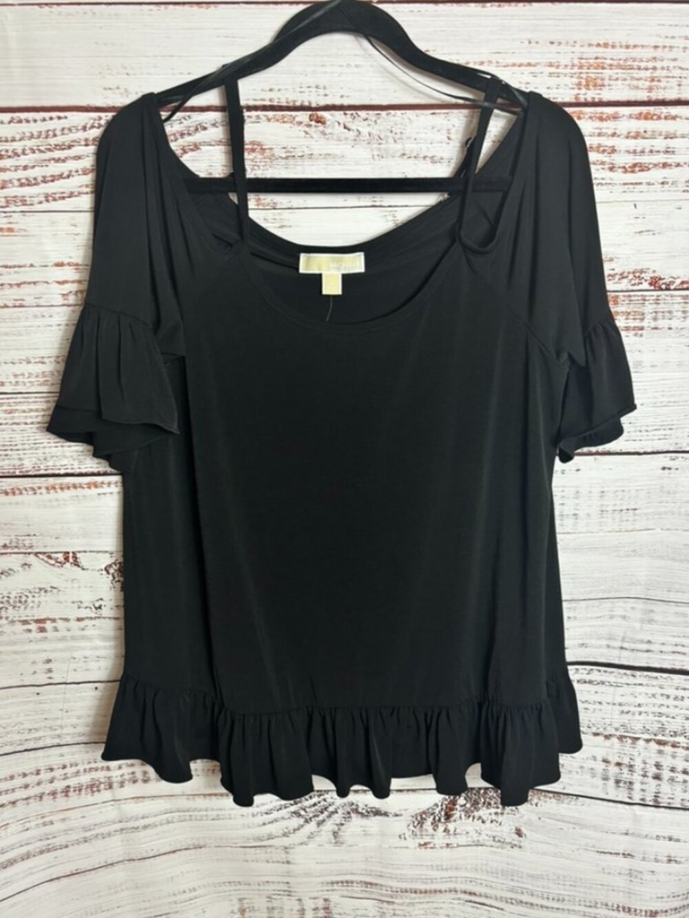 NWT MICHAEL Michael Kors cold shoulder short sleeve black women’s top size XL